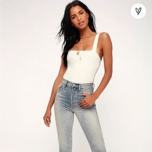 NWT Lulu’s White Sleeveless Bodysuit